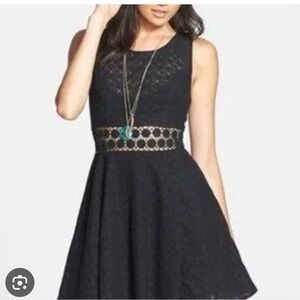 Free People Black crotchet Daisy mini dress skater dress size 2